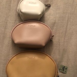 NWT Furla Leather 3 Piece Accessory Pouch Set